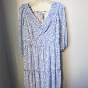 Boho Cottage-core Floral Smocked Ruffle Dress Size M